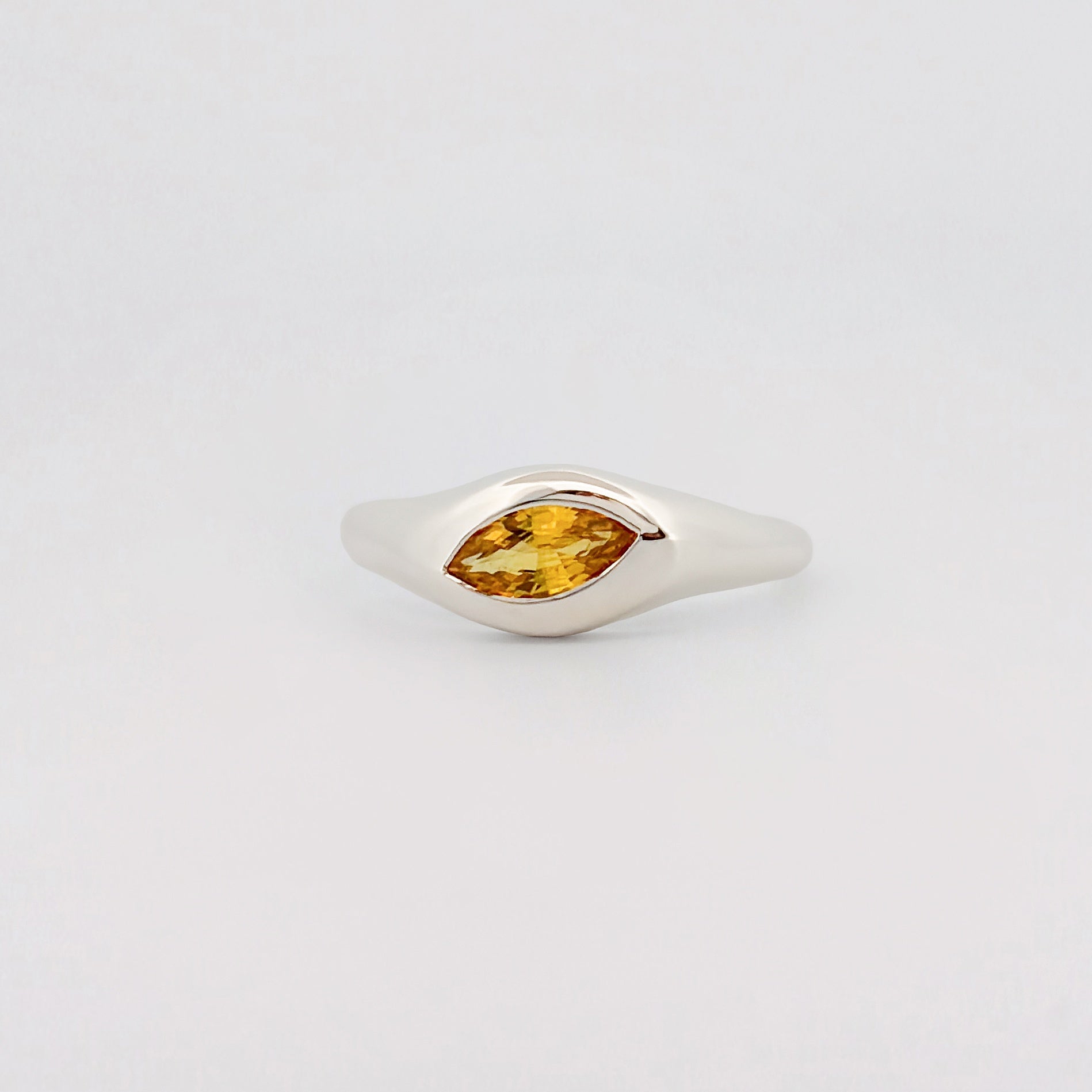 EUSTASIA Ring in recycled sterling silver, set with a marquise golden sapphire. Handmade in Melbourne by AGOVIA.