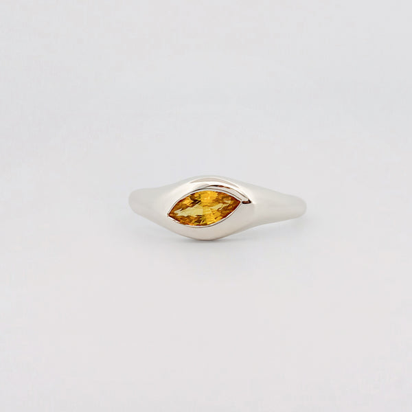 EUSTASIA Ring in sterling silver, set with a marquise golden sapphire. Handmade in Melbourne by AGOVIA.