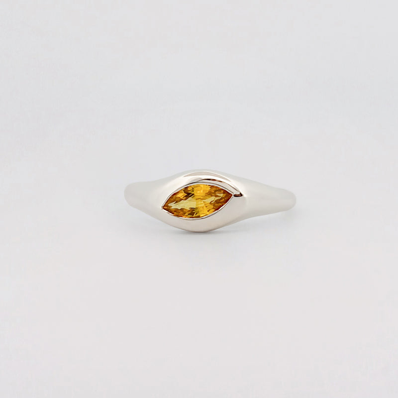 EUSTASIA Ring in sterling silver, set with a marquise golden sapphire. Handmade in Melbourne by AGOVIA.