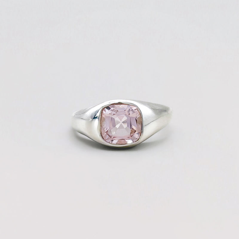 SOPHIE Ring in 9ct white gold, set with a 6mm cushion-cut morganite. Handmade in Melbourne by AGOVIA.