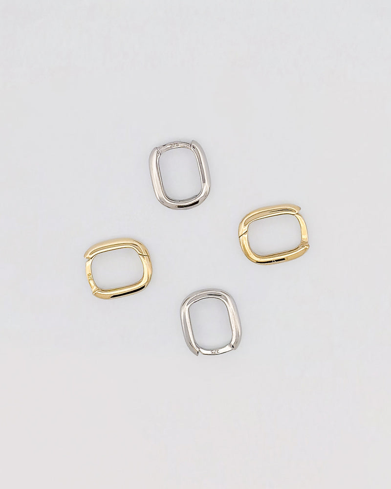 BOX Hoops in solid 9ct yellow gold, box-profile huggie earrings. Italian-made for AGOVIA.