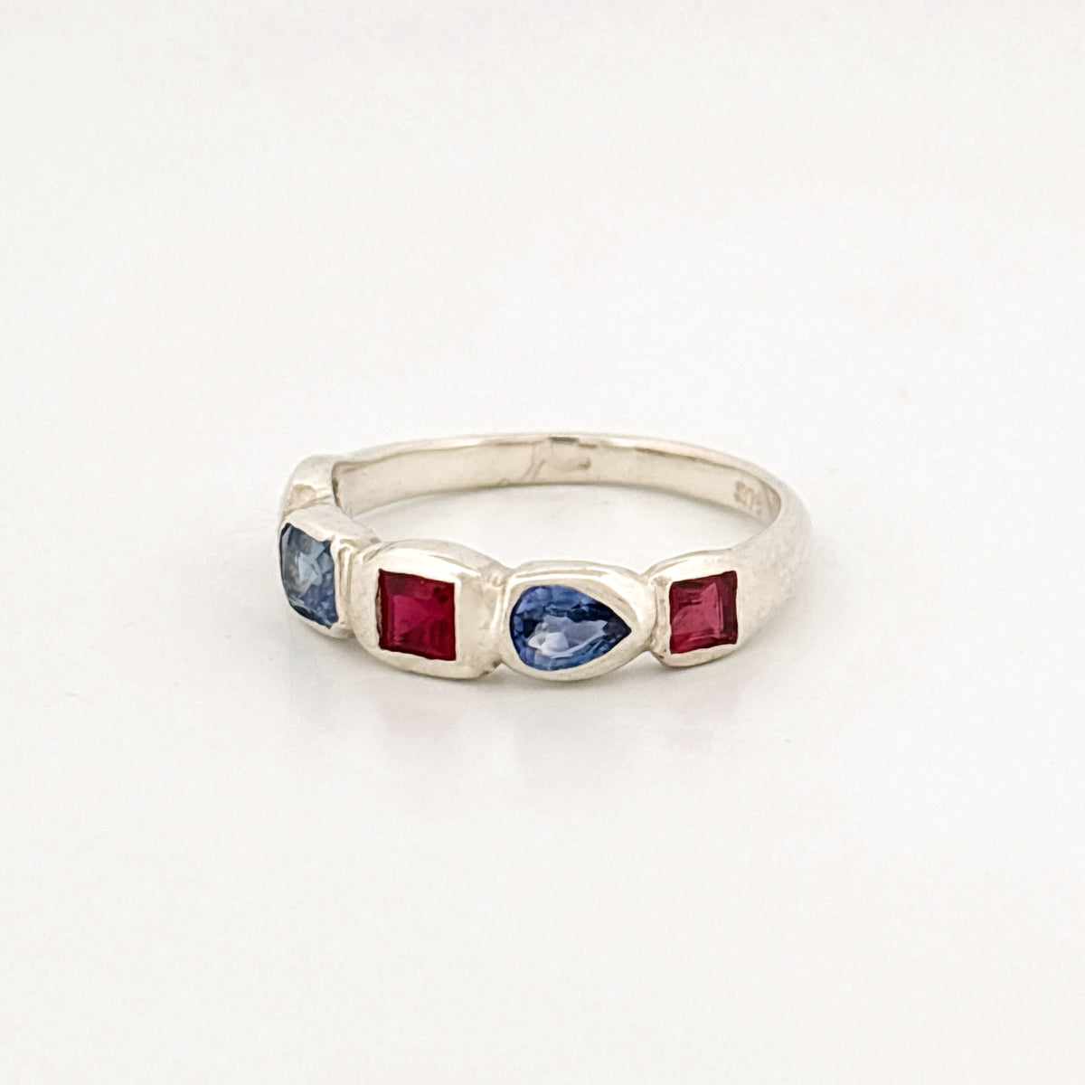 CYN CYN Ring in 9ct white gold, set with Mozambique rubies and Ceylon sapphires. Handmade in Melbourne by AGOVIA.