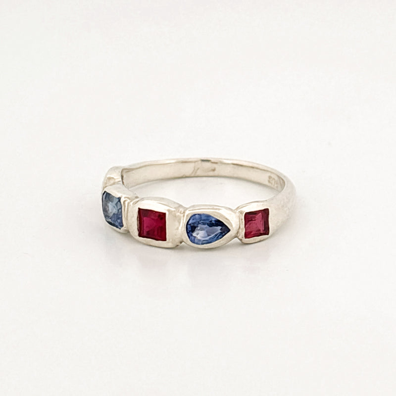 CYN CYN Ring in 9ct white gold, set with Mozambique rubies and Ceylon sapphires. Handmade in Melbourne by AGOVIA.